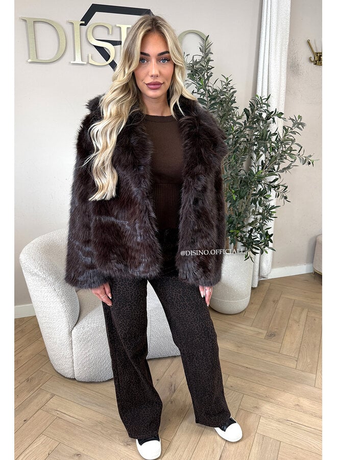 COFFEE - 'SELMA COAT' - FLUFFY FAUX FUR OVERSIZED COAT
