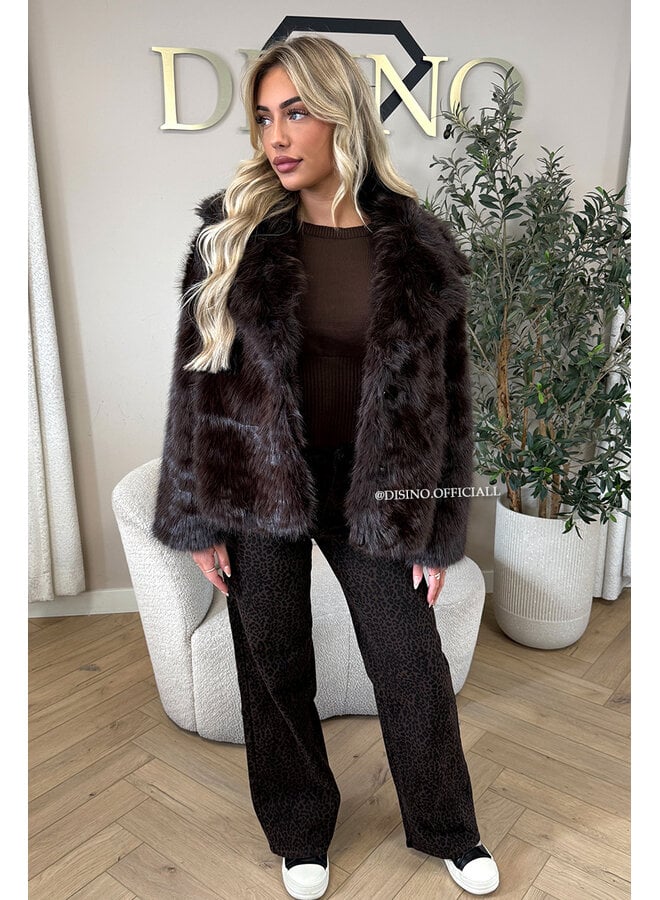 COFFEE - 'SELMA COAT' - FLUFFY FAUX FUR OVERSIZED COAT