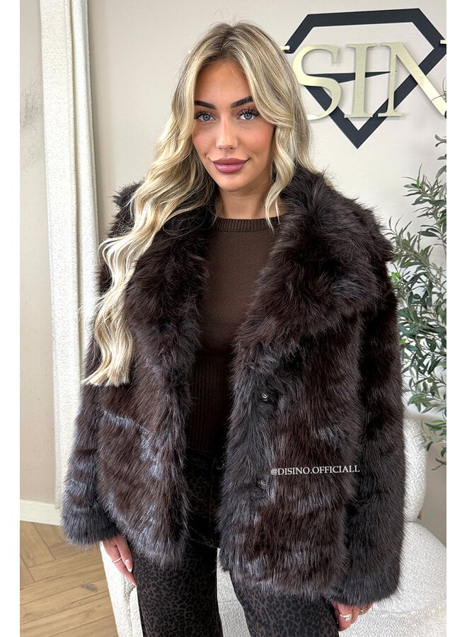 COFFEE - 'SELMA COAT' - FLUFFY FAUX FUR OVERSIZED COAT