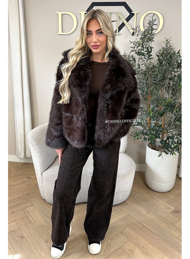 COFFEE - 'SELMA COAT' - FLUFFY FAUX FUR OVERSIZED COAT
