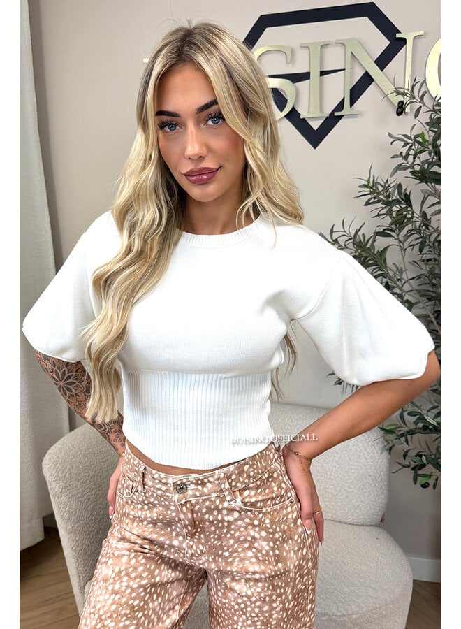ECRU - 'ILAYDA SHORTSLEEVE' - SNATCHED BELL SLEEVE KNIT TOP