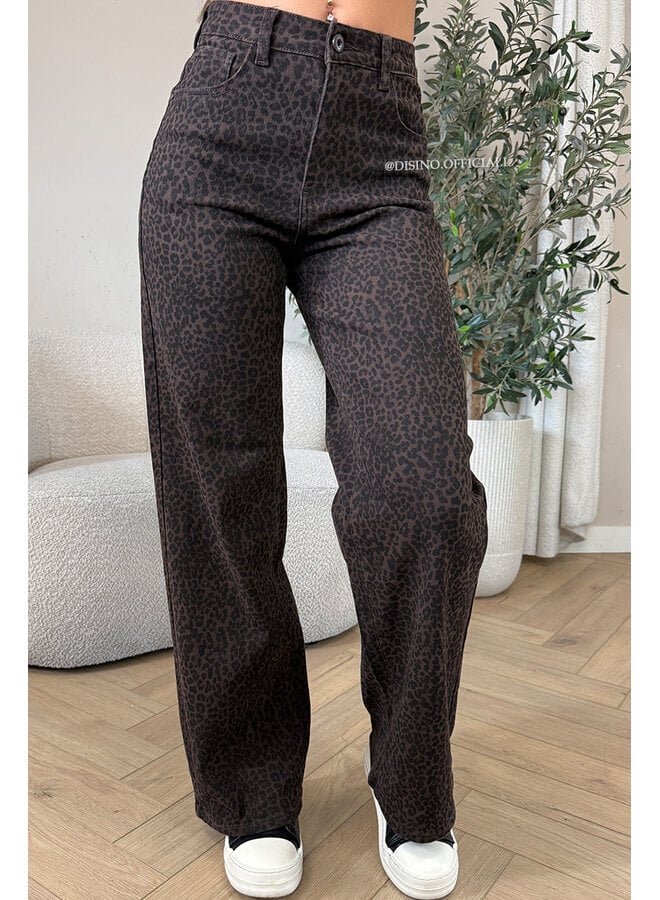 CHOCO - 'LEONA JEANS' - SUPER STRETCH LEOPARD PRINT WIDE LEG JEANS [REGULAR]