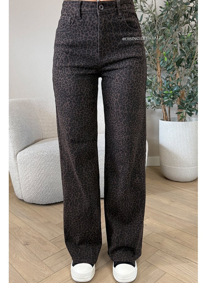 CHOCO - 'LEONA JEANS' - SUPER STRETCH LEOPARD PRINT WIDE LEG JEANS [REGULAR]