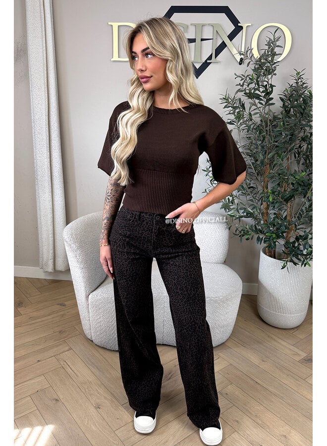 CHOCO - 'LEONA JEANS' - SUPER STRETCH LEOPARD PRINT WIDE LEG JEANS [REGULAR]