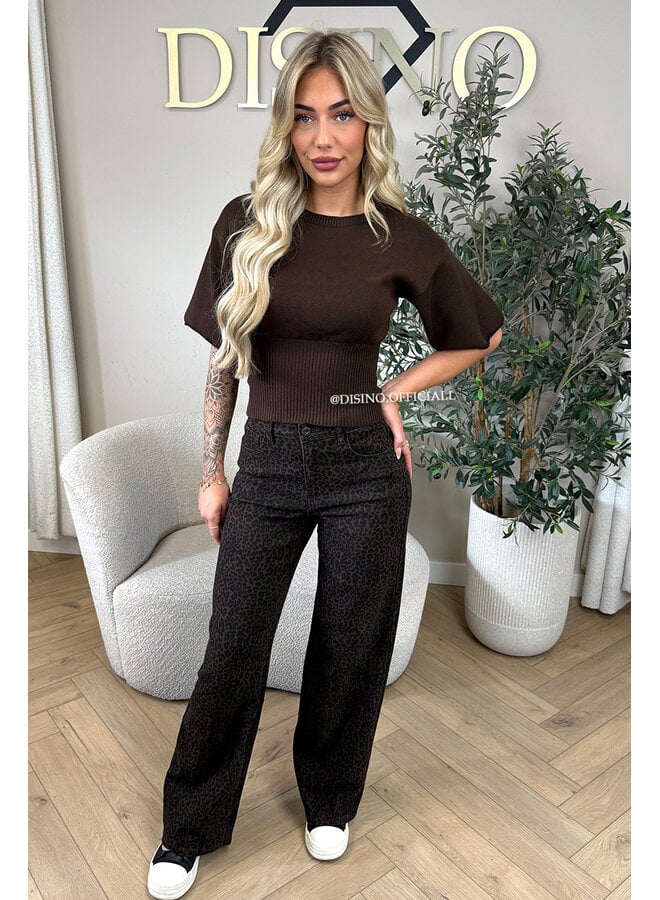 CHOCO - 'LEONA JEANS' - SUPER STRETCH LEOPARD PRINT WIDE LEG JEANS [REGULAR]