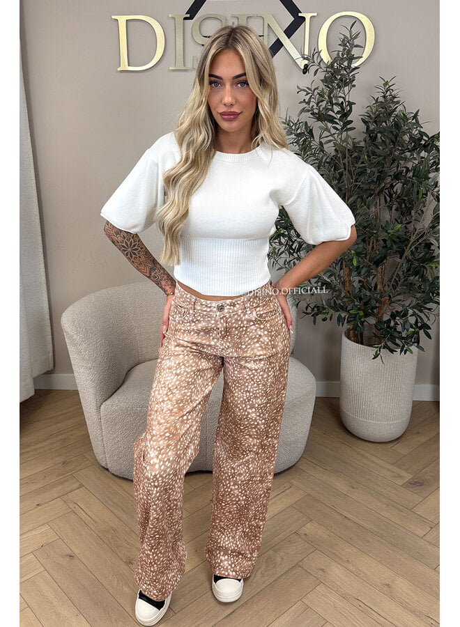 CAMEL - 'BAMBI JEANS' - SUPER STRETCH ANIMAL PRINT WIDE LEG JEANS