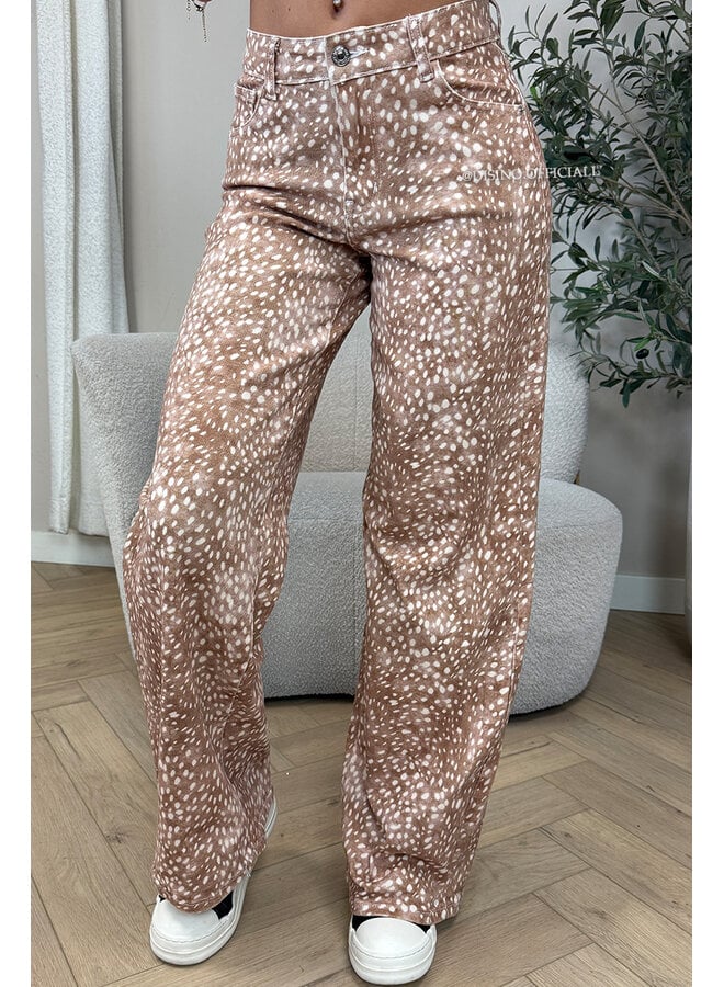 CAMEL - 'BAMBI JEANS' - SUPER STRETCH ANIMAL PRINT WIDE LEG JEANS