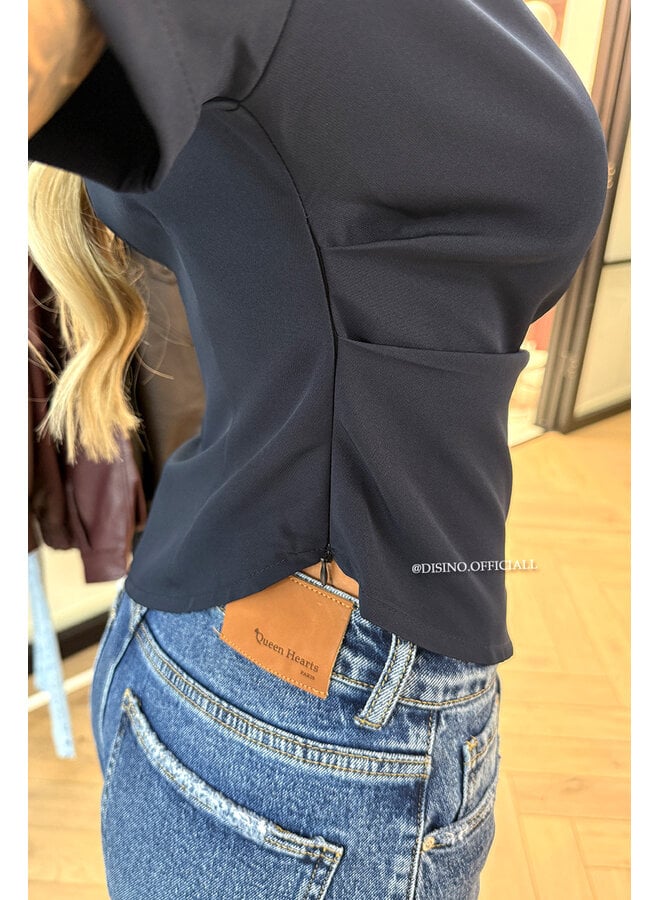 NAVY BLUE - 'BELINDE TOP' - CLASSY OFF SHOULDER DRAPED TOP