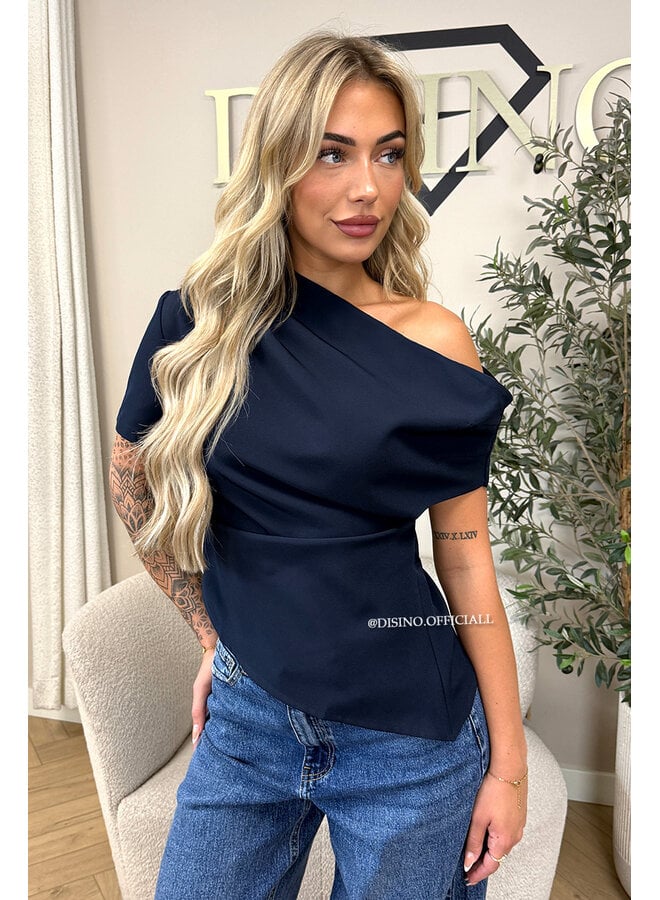 NAVY BLUE - 'BELINDE TOP' - CLASSY OFF SHOULDER DRAPED TOP