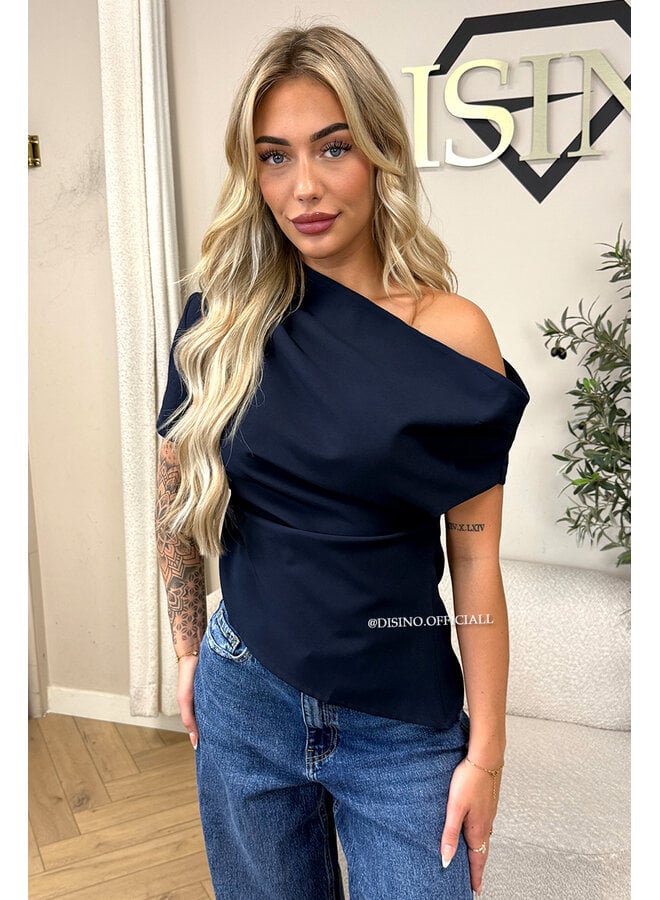 NAVY BLUE - 'BELINDE TOP' - CLASSY OFF SHOULDER DRAPED TOP
