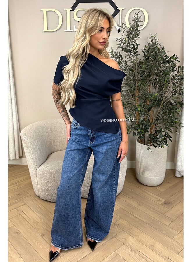 NAVY BLUE - 'BELINDE TOP' - CLASSY OFF SHOULDER DRAPED TOP