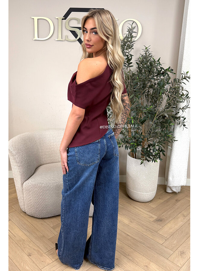 BORDEAUX - 'BELINDE TOP' - CLASSY OFF  SHOULDER DRAPED TOP