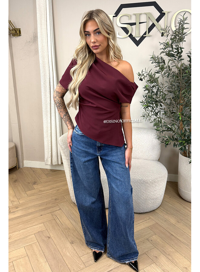 BORDEAUX - 'BELINDE TOP' - CLASSY OFF  SHOULDER DRAPED TOP