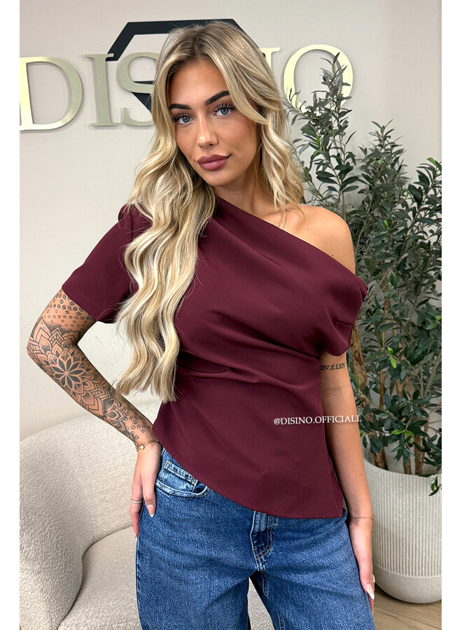 BORDEAUX - 'BELINDE TOP' - CLASSY OFF  SHOULDER DRAPED TOP