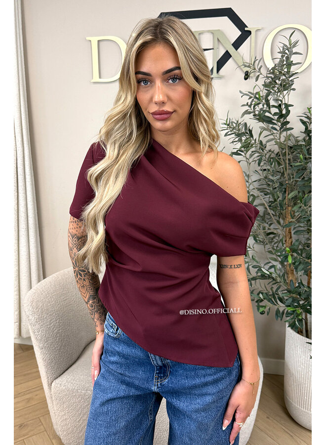 BORDEAUX - 'BELINDE TOP' - CLASSY OFF  SHOULDER DRAPED TOP