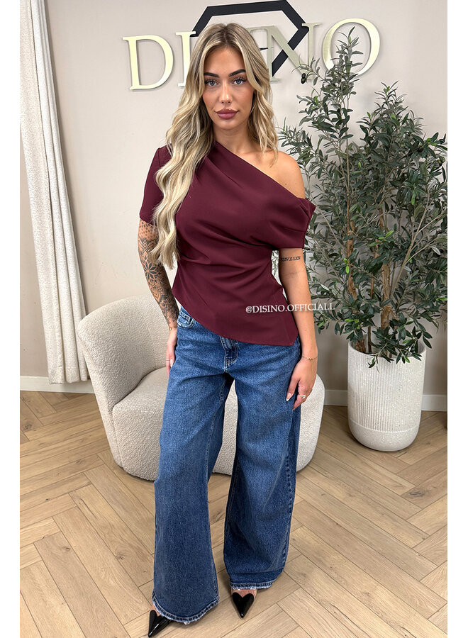 BORDEAUX - 'BELINDE TOP' - CLASSY OFF  SHOULDER DRAPED TOP