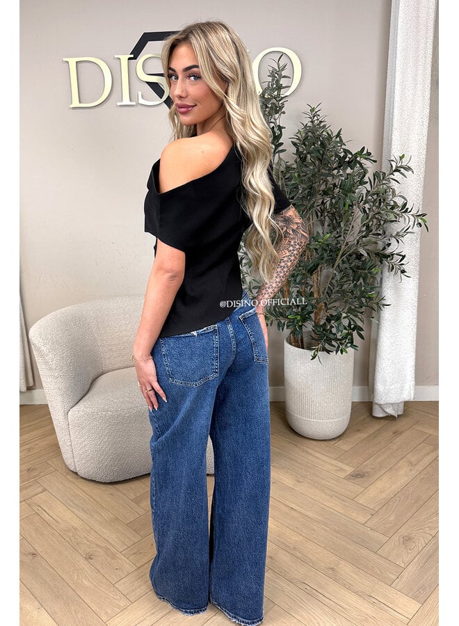 BLACK - 'BELINDE TOP' - CLASSY OFF SHOULDER DRAPED TOP