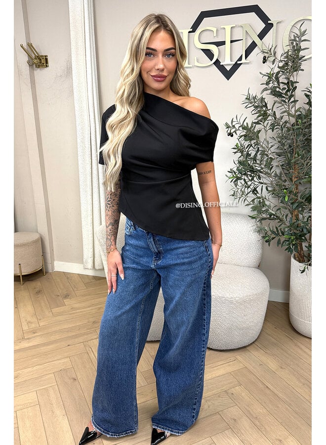 BLACK - 'BELINDE TOP' - CLASSY OFF SHOULDER DRAPED TOP