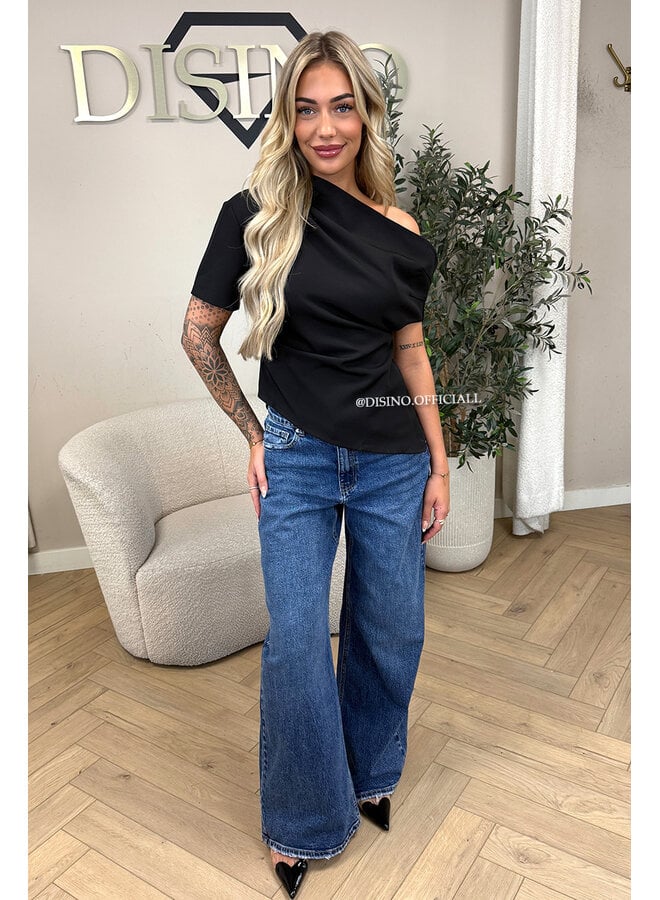 BLACK - 'BELINDE TOP' - CLASSY OFF SHOULDER DRAPED TOP