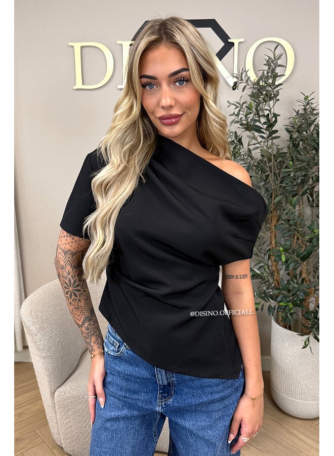 BLACK - 'BELINDE TOP' - CLASSY OFF SHOULDER DRAPED TOP