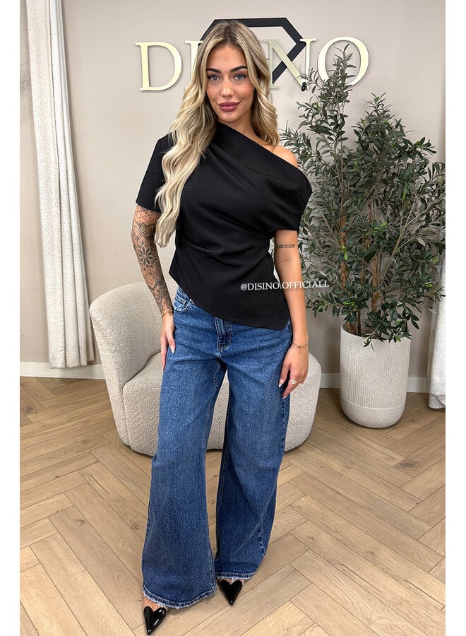 BLACK - 'BELINDE TOP' - CLASSY OFF SHOULDER DRAPED TOP