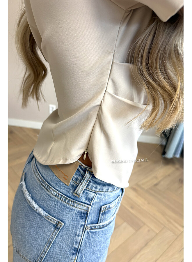 BEIGE - 'BELINDE TOP' - CLASSY OFF SHOULDER DRAPED TOP