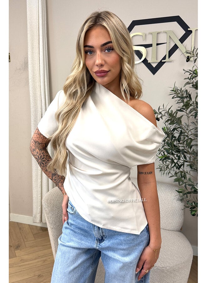 BEIGE - 'BELINDE TOP' - CLASSY OFF SHOULDER DRAPED TOP