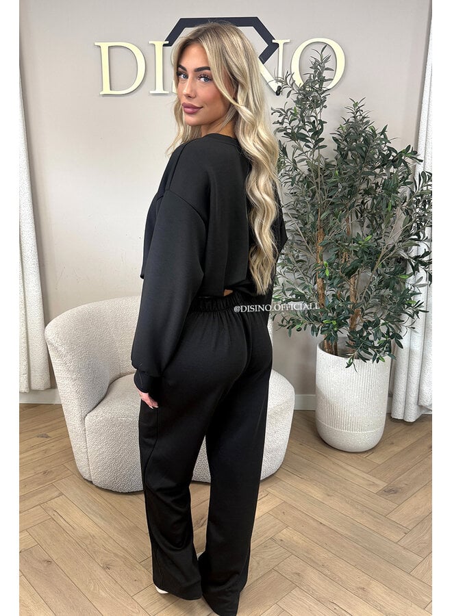 BLACK - 'ALBA SET' - OVERSIZED CROPPED SWEATER + PANTS TWO PIECE SET
