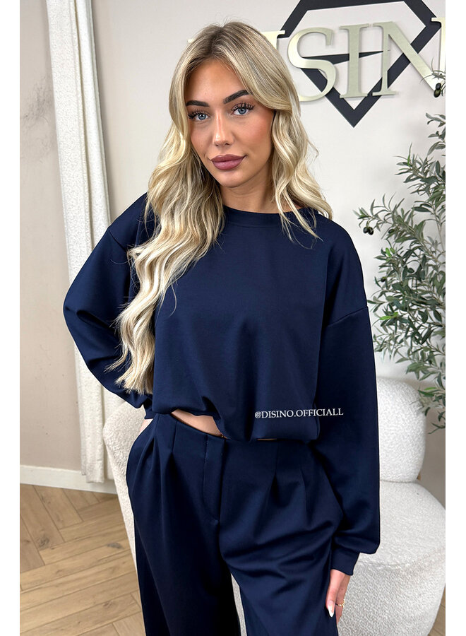 NAVY BLUE - 'ALBA SET' - OVERSIZED CROPPED SWEATER + PANTS TWO PIECE SET