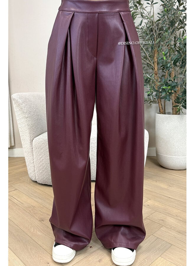 BORDEAUX - 'ALENA PANTS' - STRETCH PALAZZO FAUX LEATHER PANTS