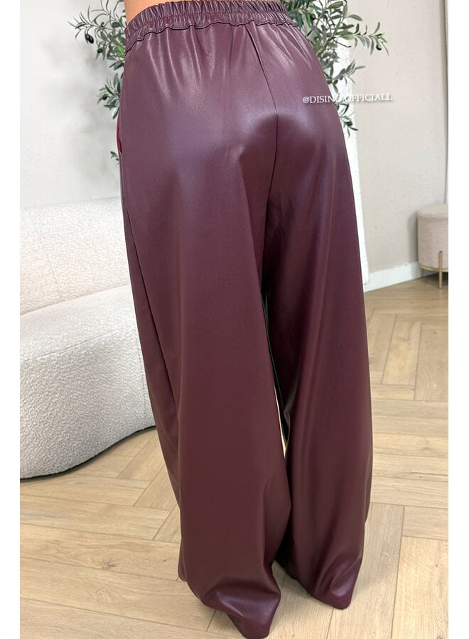 BORDEAUX - 'ALENA PANTS' - STRETCH PALAZZO FAUX LEATHER PANTS