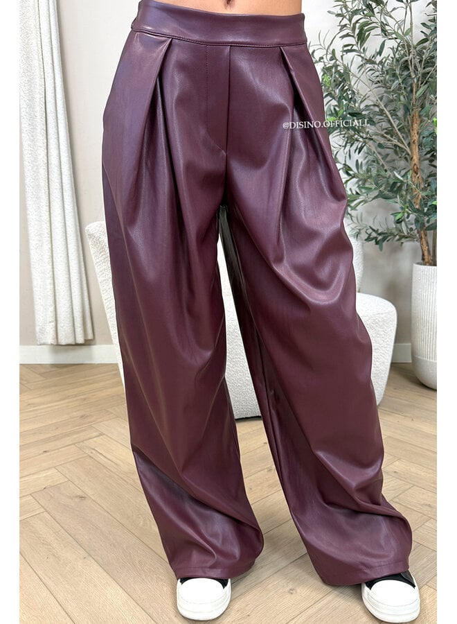 BORDEAUX - 'ALENA PANTS' - STRETCH PALAZZO FAUX LEATHER PANTS