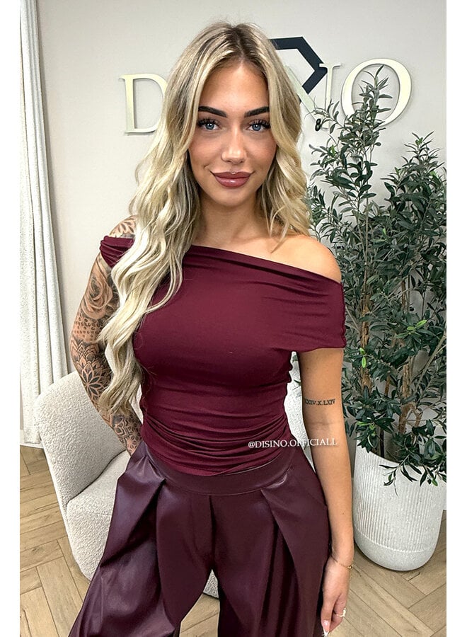 BORDEAUX - 'MIREYA TOP' - ONE SHOULDER STRETCHY TOP