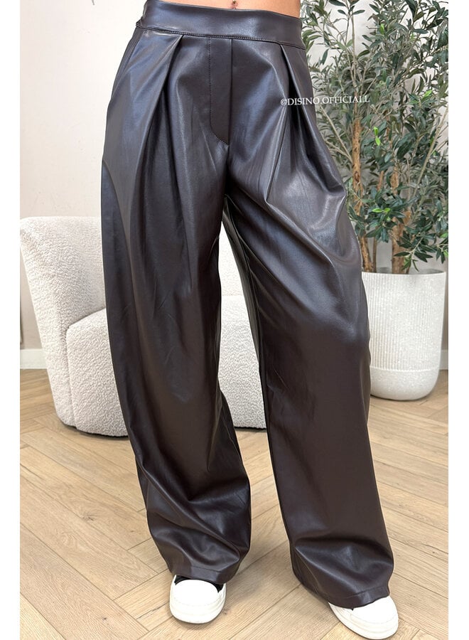 CHOCO - 'ALENA PANTS' - STRETCH PALAZZO FAUX LEATHER PANTS