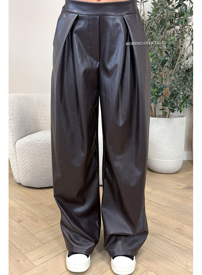 CHOCO - 'ALENA PANTS' - STRETCH PALAZZO FAUX LEATHER PANTS