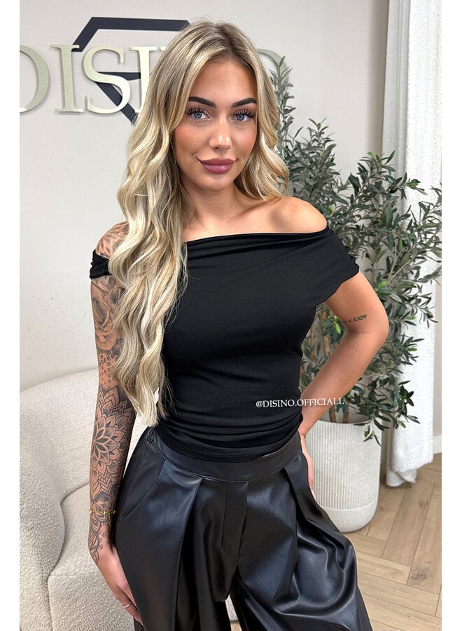 BLACK - 'MIREYA TOP' - ONE SHOULDER STRETCHY TOP