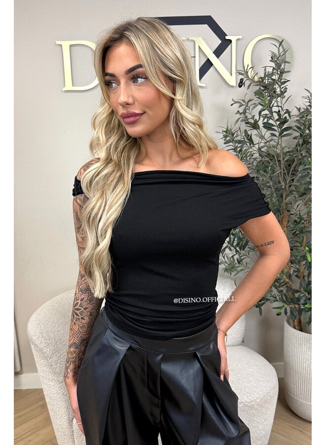 BLACK - 'MIREYA TOP' - ONE SHOULDER STRETCHY TOP
