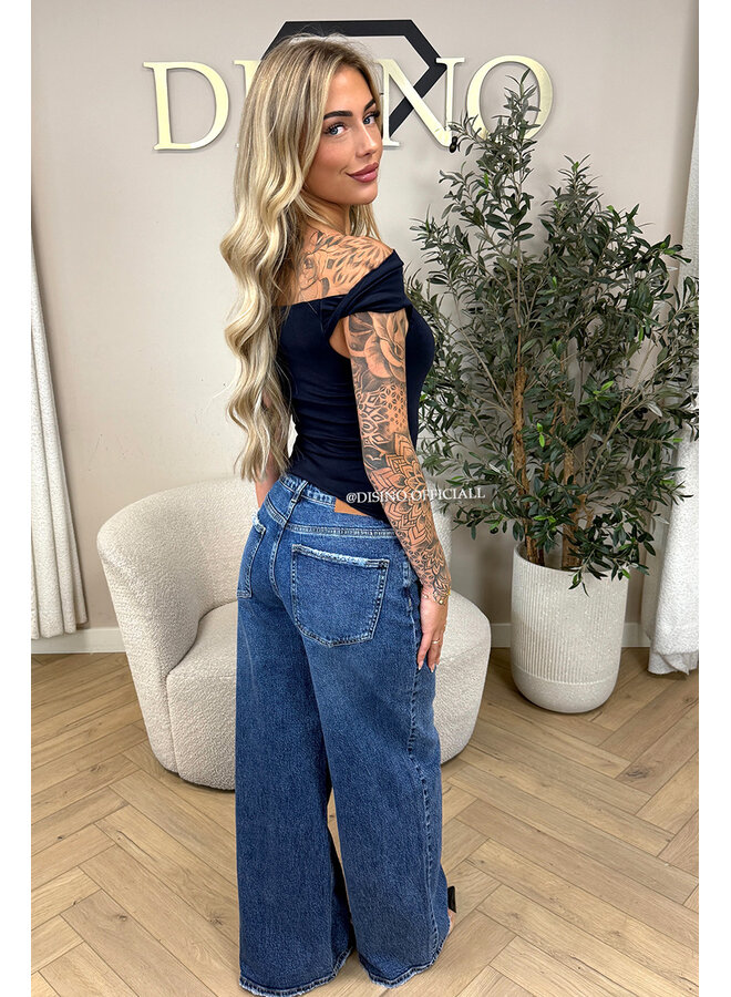 NAVY BLUE - 'MIREYA TOP' - ONE SHOULDER STRETCHY TOP