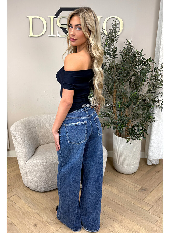 NAVY BLUE - 'MIREYA TOP' - ONE SHOULDER STRETCHY TOP