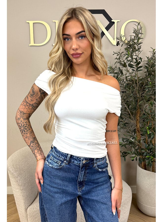 WHITE - 'MIREYA TOP' - ONE SHOULDER STRETCHY TOP