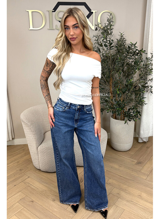 WHITE - 'MIREYA TOP' - ONE SHOULDER STRETCHY TOP