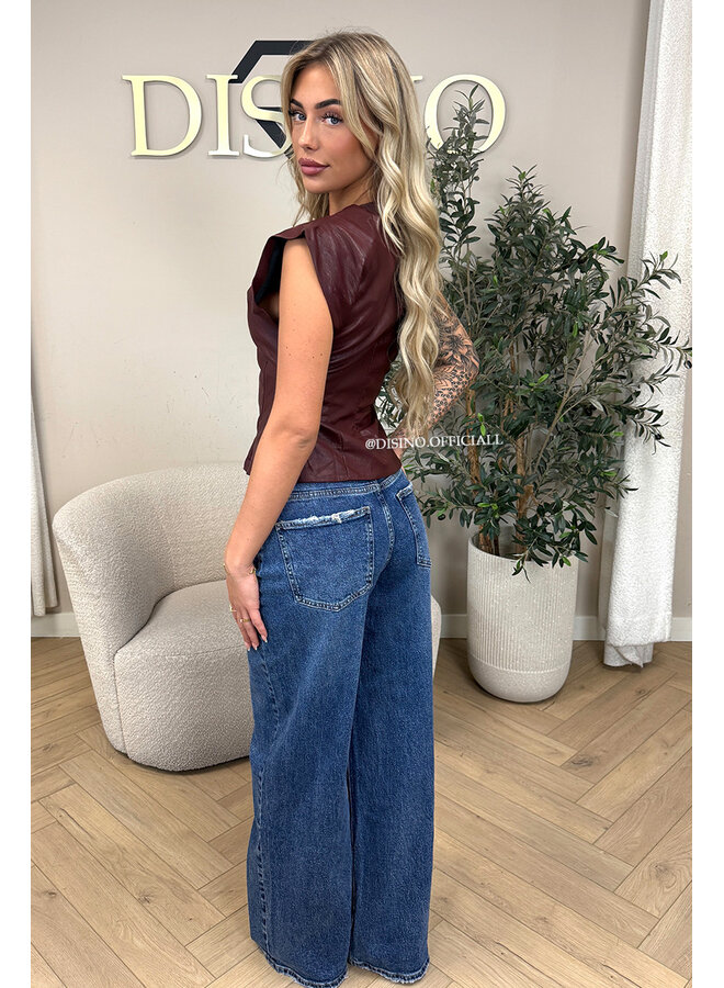 BORDEAUX - 'ADELIA TOP' - FAUX LEATHER TOP