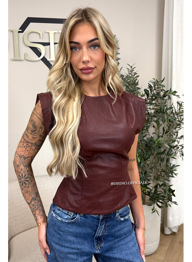 BORDEAUX - 'ADELIA TOP' - FAUX LEATHER TOP