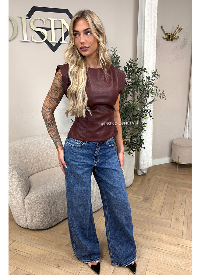 BORDEAUX - 'ADELIA TOP' - FAUX LEATHER TOP