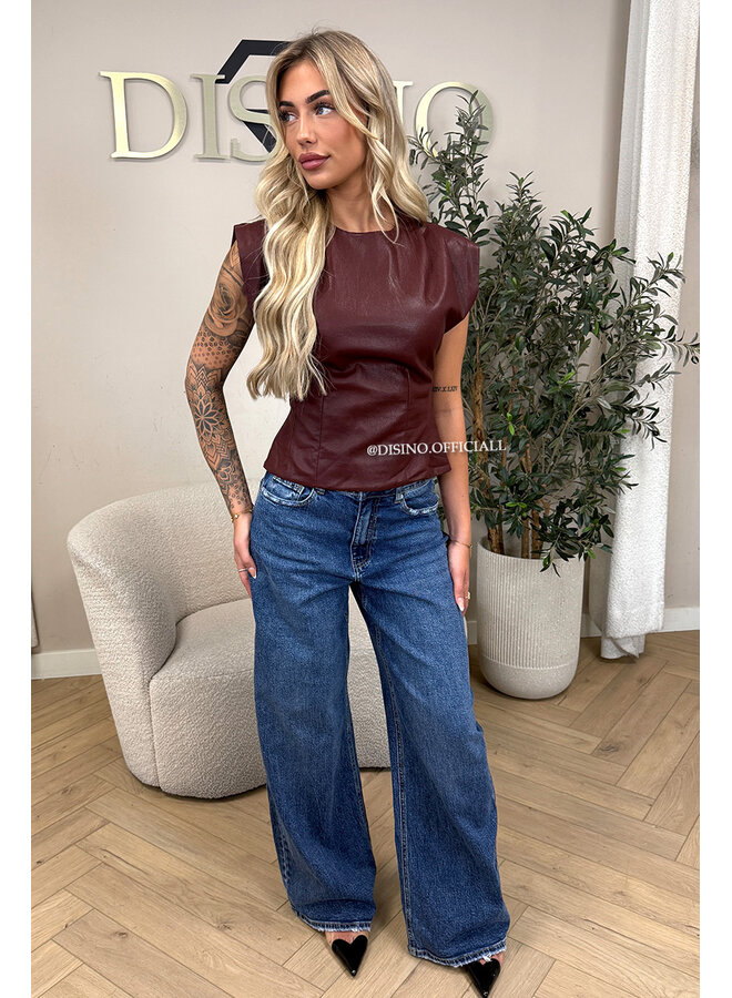 BORDEAUX - 'ADELIA TOP' - FAUX LEATHER TOP