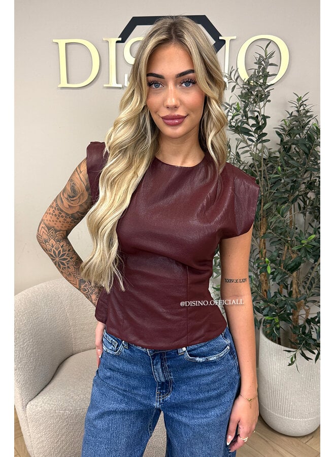 BORDEAUX - 'ADELIA TOP' - FAUX LEATHER TOP