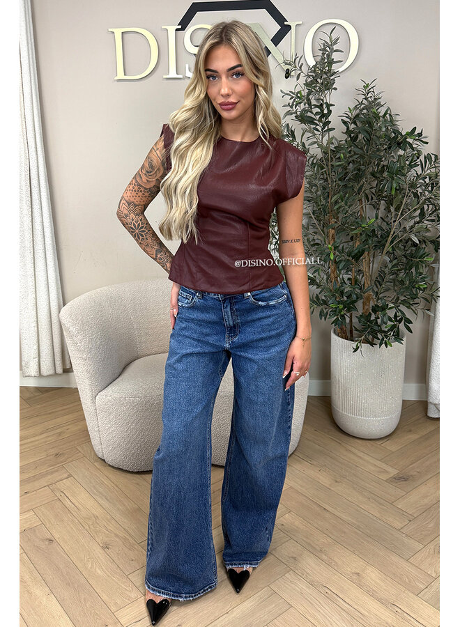 BORDEAUX - 'ADELIA TOP' - FAUX LEATHER TOP