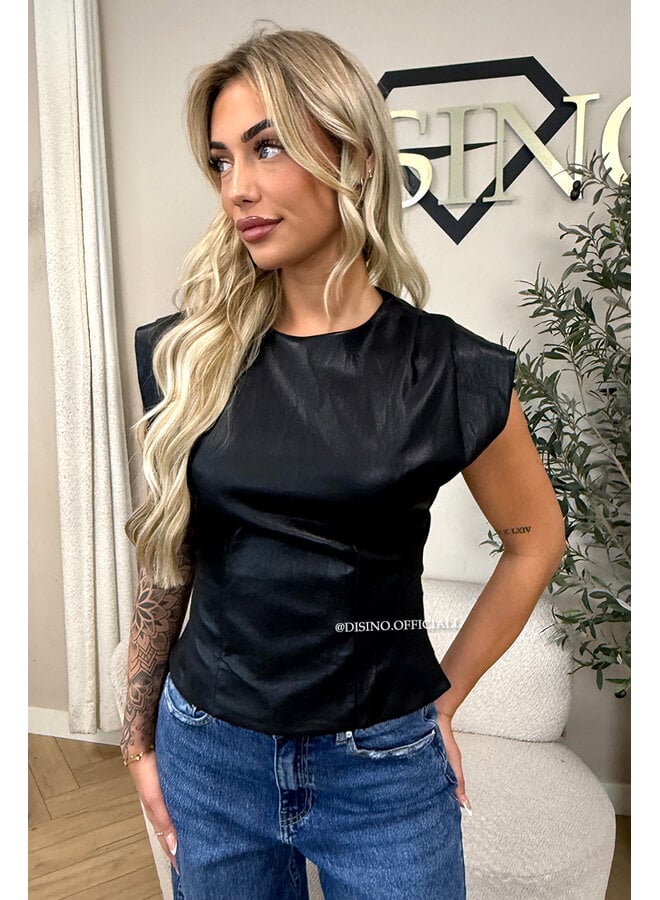 BLACK - 'ADELIA TOP' - FAUX LEATHER TOP