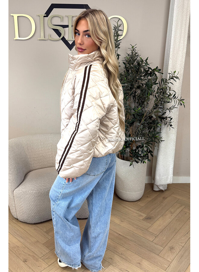 BEIGE - 'MALOU JACKET' - VIRAL STRIPED PUFFER JACKET