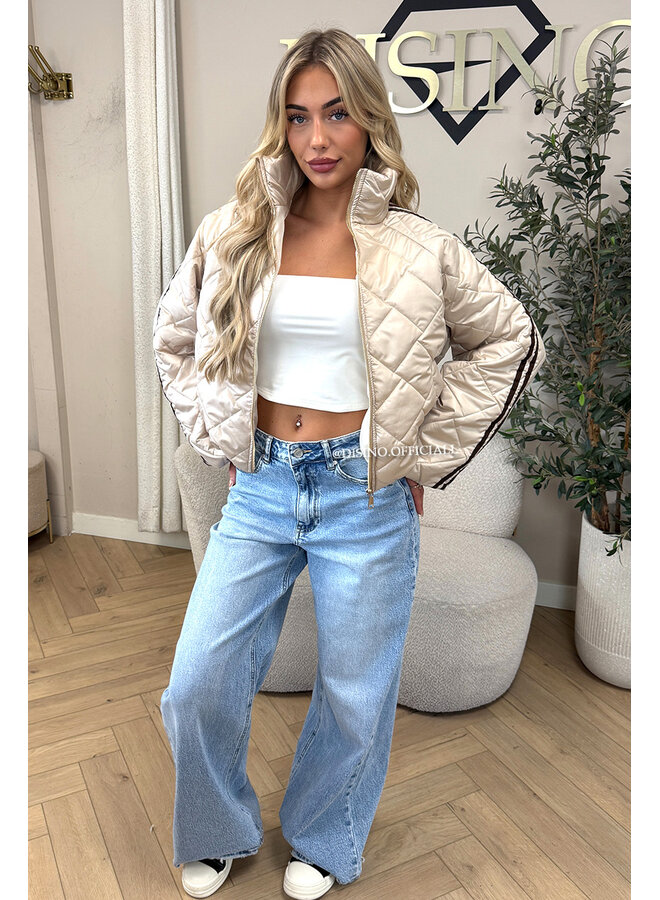 BEIGE - 'MALOU JACKET' - VIRAL STRIPED PUFFER JACKET